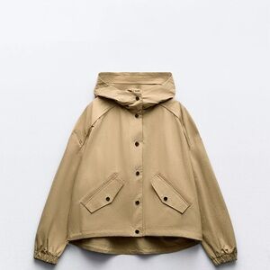 Zara Beige Utility Jacket with Hood